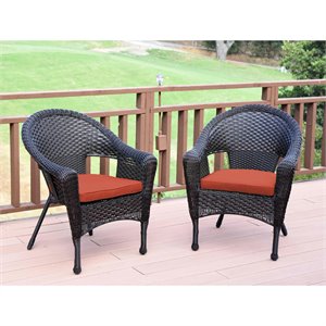 Afuera Living Wicker Patio Chair in Brown and Brick Red (Set of 2)
