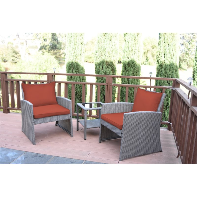 Afuera Living Contemporary 3 Piece Wicker Bistro Set in Brick Red