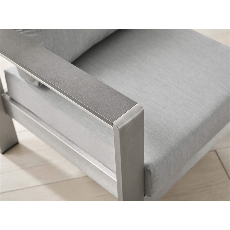 Afuera Living Fabric Aluminum Outdoor Patio Armchair in Silver Gray