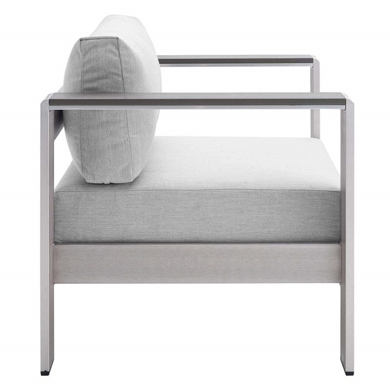 Afuera Living Fabric Aluminum Outdoor Patio Armchair in Silver Gray