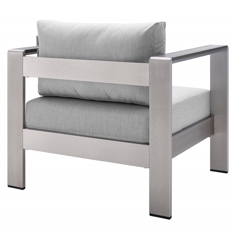 Afuera Living Fabric Aluminum Outdoor Patio Armchair in Silver Gray