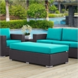 Afuera Living Rectangle Fabric Rattan Patio Ottoman in Espresso / Mocha