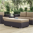 Afuera Living Rectangle Fabric Rattan Patio Ottoman in Espresso / Mocha