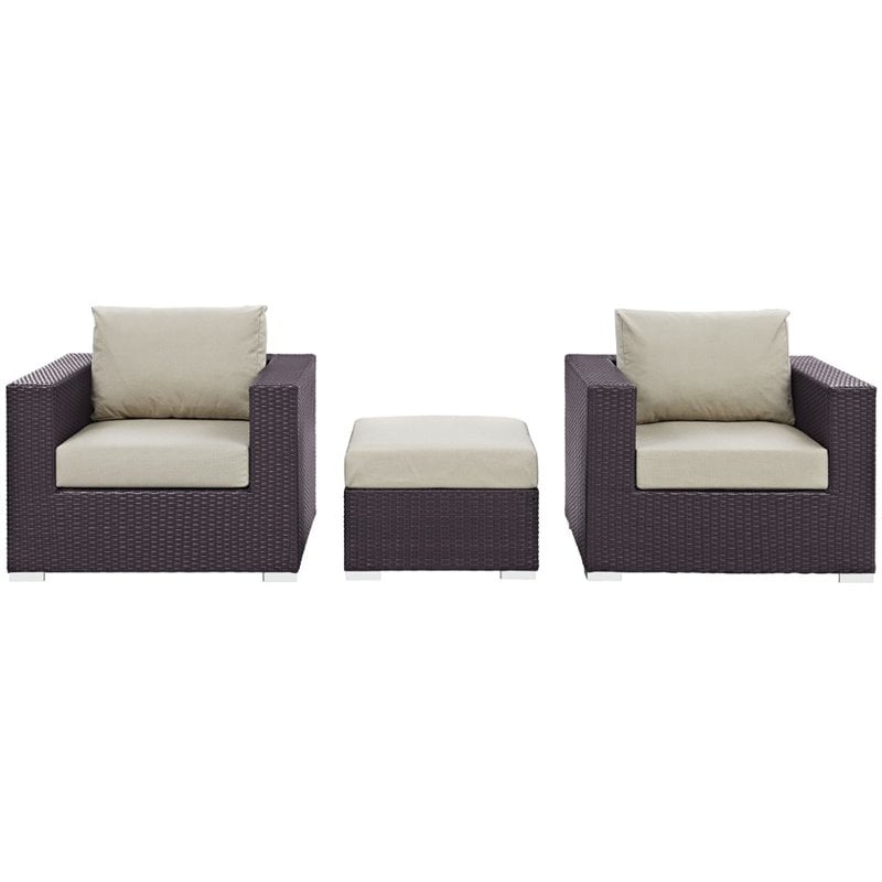 Afuera Living 3-Piece Aluminum and Rattan Patio Sofa Set in Beige / Espresso