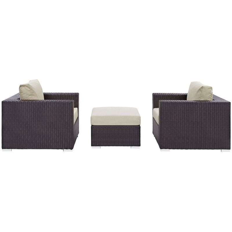 Afuera Living 3-Piece Aluminum and Rattan Patio Sofa Set in Beige / Espresso