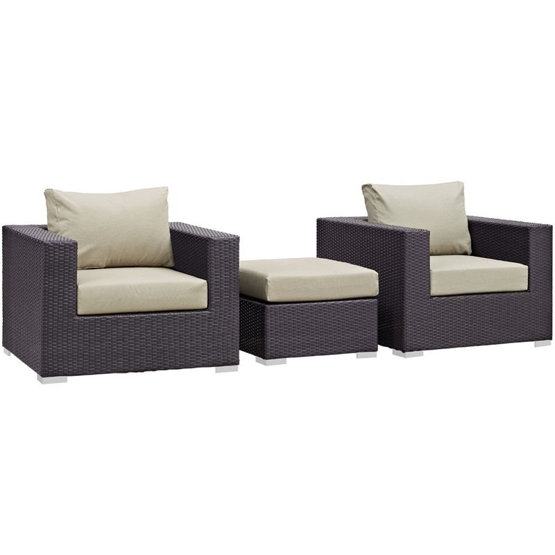 Afuera Living 3-Piece Aluminum and Rattan Patio Sofa Set in Beige / Espresso