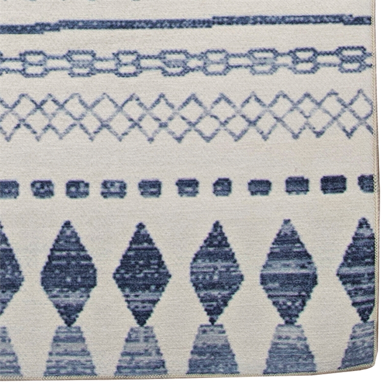 Afuera Living Indoor Outdoor Machine Skip Area 7'x9' Rug in Ivory and Blue
