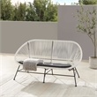 Afuera Living Outdoor Loveseat Handwoven Wicker Roping Steel Frame in White
