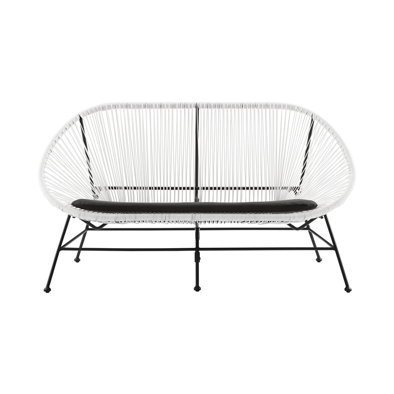 Afuera Living Outdoor Loveseat Handwoven Wicker Roping Steel Frame in White