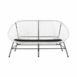 Afuera Living Outdoor Loveseat Handwoven Wicker Roping Steel Frame in White