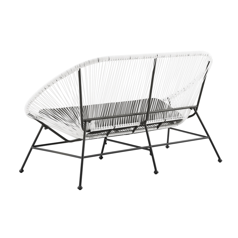 Afuera Living Outdoor Loveseat Handwoven Wicker Roping Steel Frame in White
