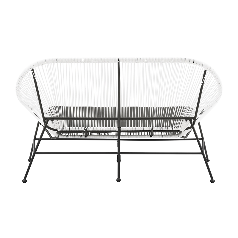 Afuera Living Outdoor Loveseat Handwoven Wicker Roping Steel Frame in White