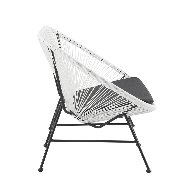 Afuera Living Outdoor Loveseat Handwoven Wicker Roping Steel Frame in White