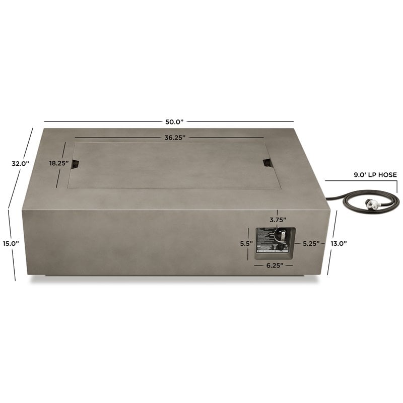 Afuera Living Large Propane Fire Table with Conversion Kit in Mist Gray
