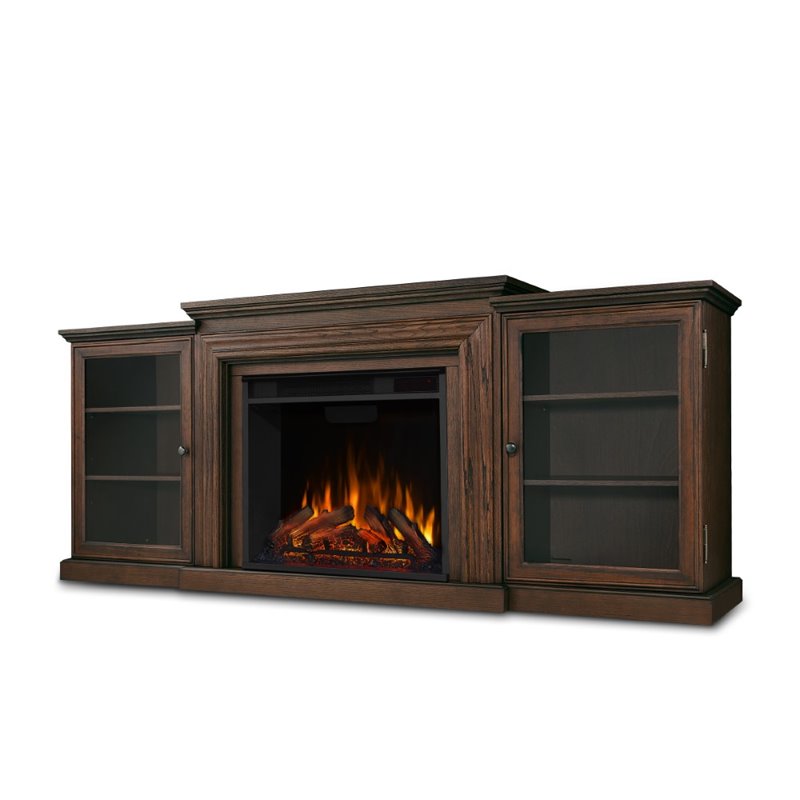 Afuera Living Solid Wood Chestnut Oak Electric Fireplace Rectangular Adjustable Thermostat 72