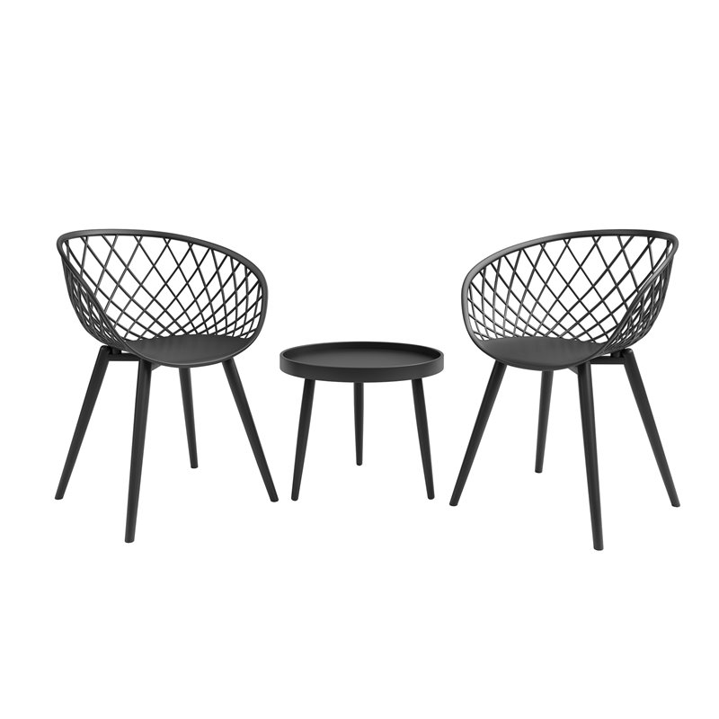 Afuera Living Contemporary Polypropylene and Steel Chat Set in Black