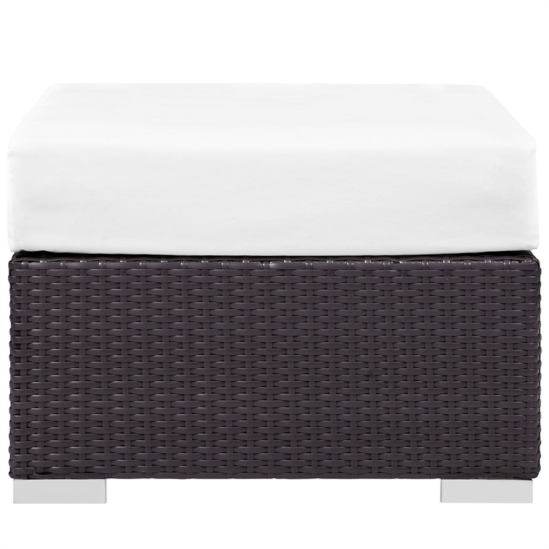 Afuera Living Square Fabric and Rattan Patio Ottoman in Espresso/White