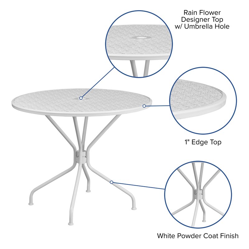 Afuera Living Steel White Patio Dining Table Round Umbrella Hole 35.25