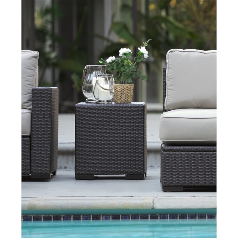Afuera Living Modern Wicker Patio Storage Side Table in Brown