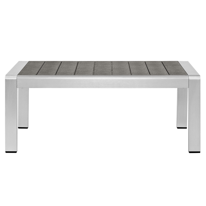 Afuera Living Outdoor Patio Wood and Aluminum Coffee Table in Silver/Gray