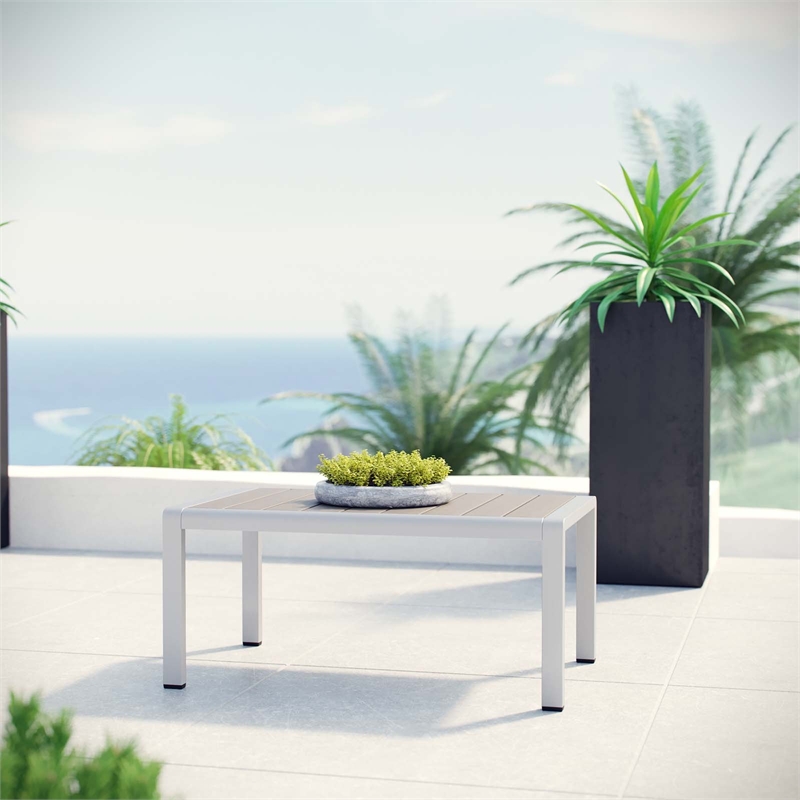 Afuera Living Outdoor Patio Wood and Aluminum Coffee Table in Silver/Gray