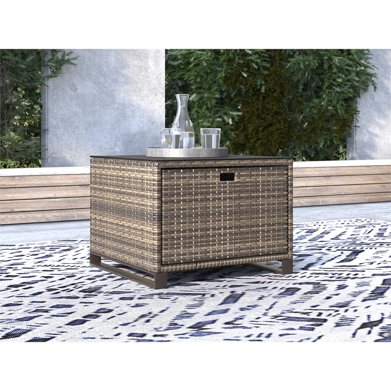 Afuera Living Modern Outdoor Side Table with Storage in Brown