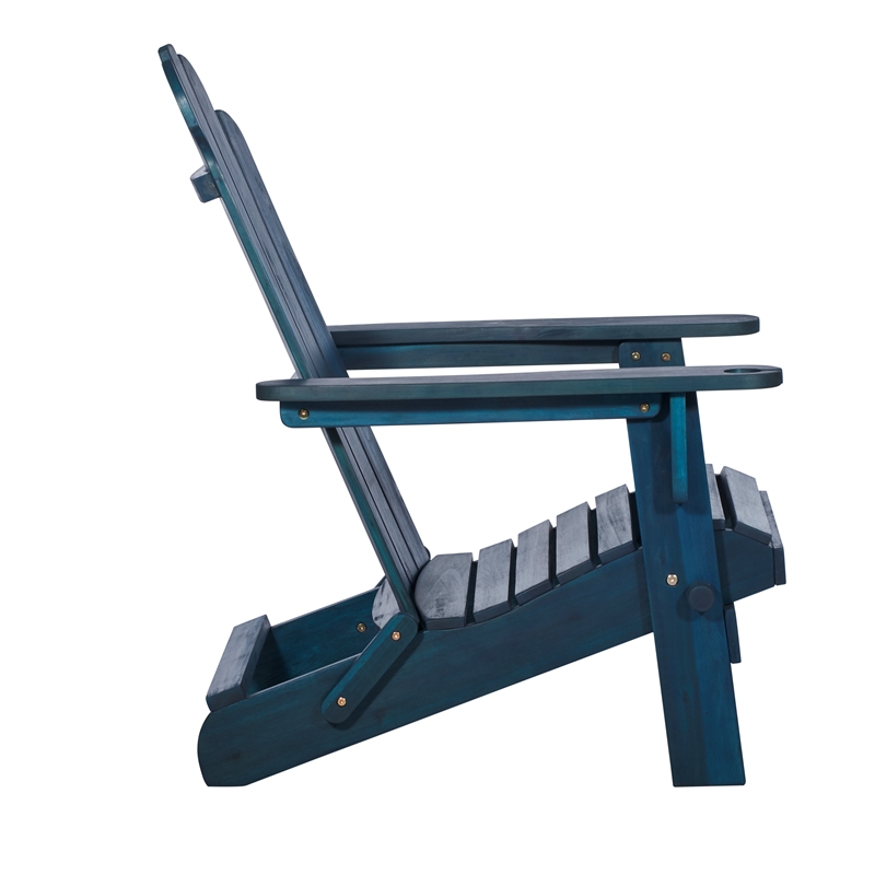 Afuera Living Outdoor Wood Patio Adirondack Chair & Wine Glass Holder-Navy Blue