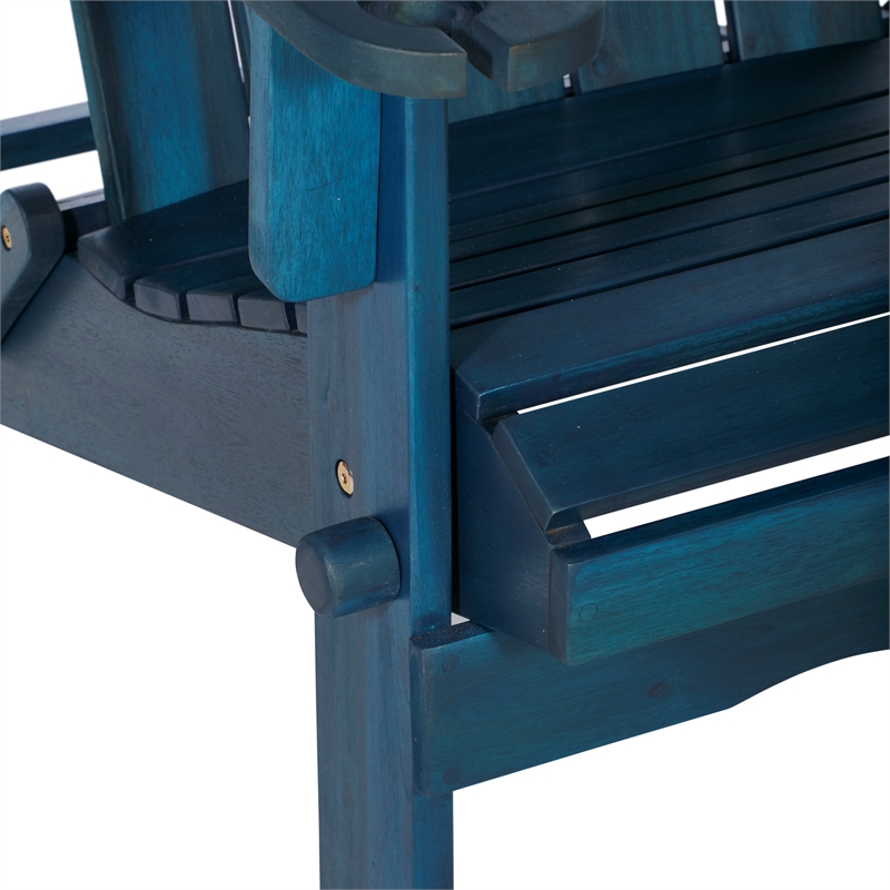 Afuera Living Outdoor Wood Patio Adirondack Chair & Wine Glass Holder-Navy Blue