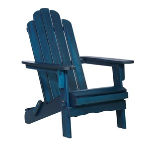Afuera Living Outdoor Wood Patio Adirondack Chair & Wine Glass Holder-Navy Blue