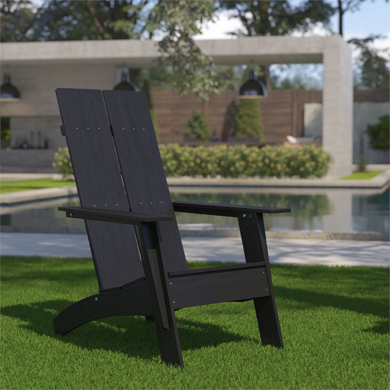 Afuera Living Dual Slat Back Resin Adirondack Patio Chair in Black