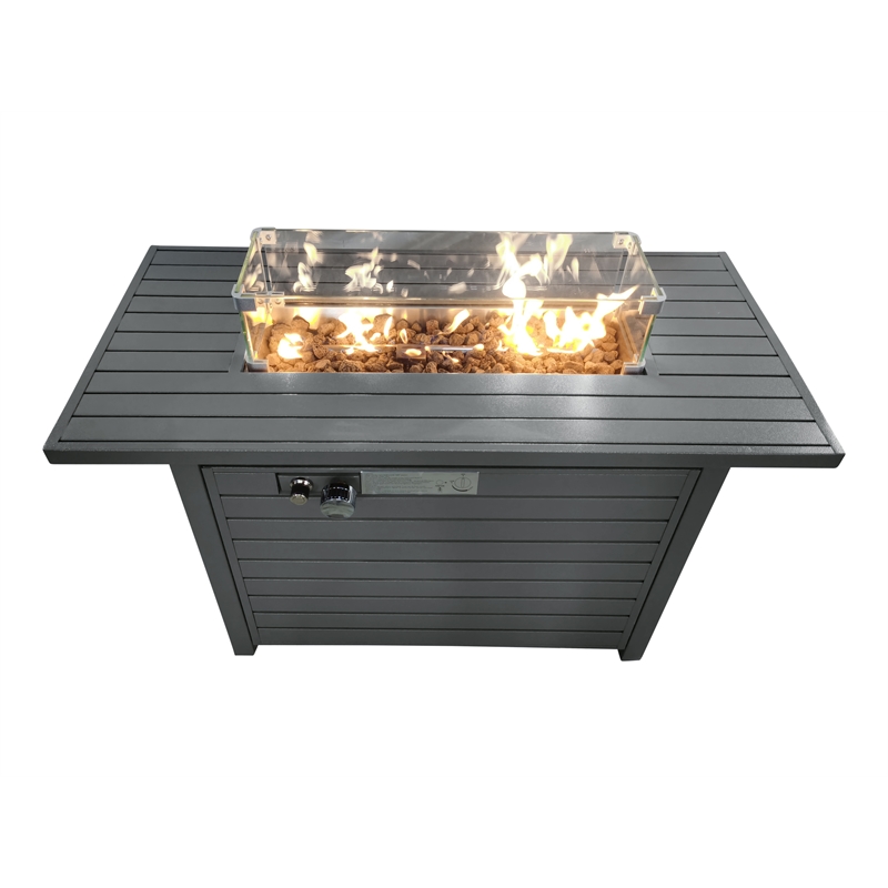 Afuera Living 11'' H x 42'' L Steel Propane Outdoor Gray Fire Pit Table with Lid