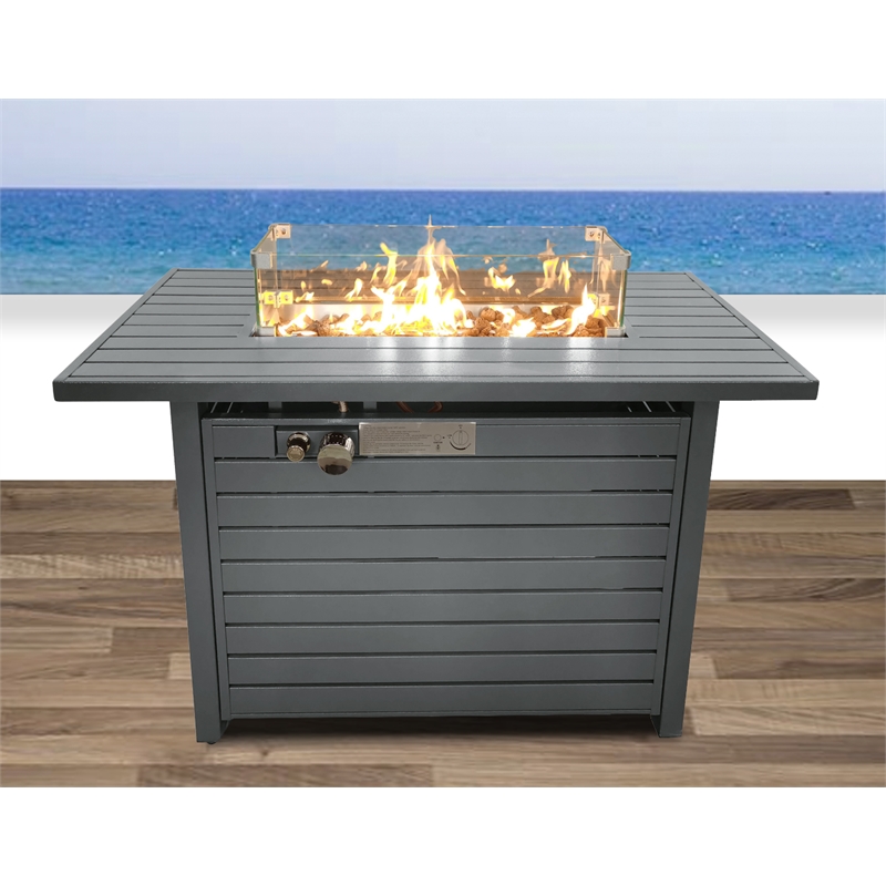 Afuera Living 11'' H x 42'' L Steel Propane Outdoor Gray Fire Pit Table with Lid