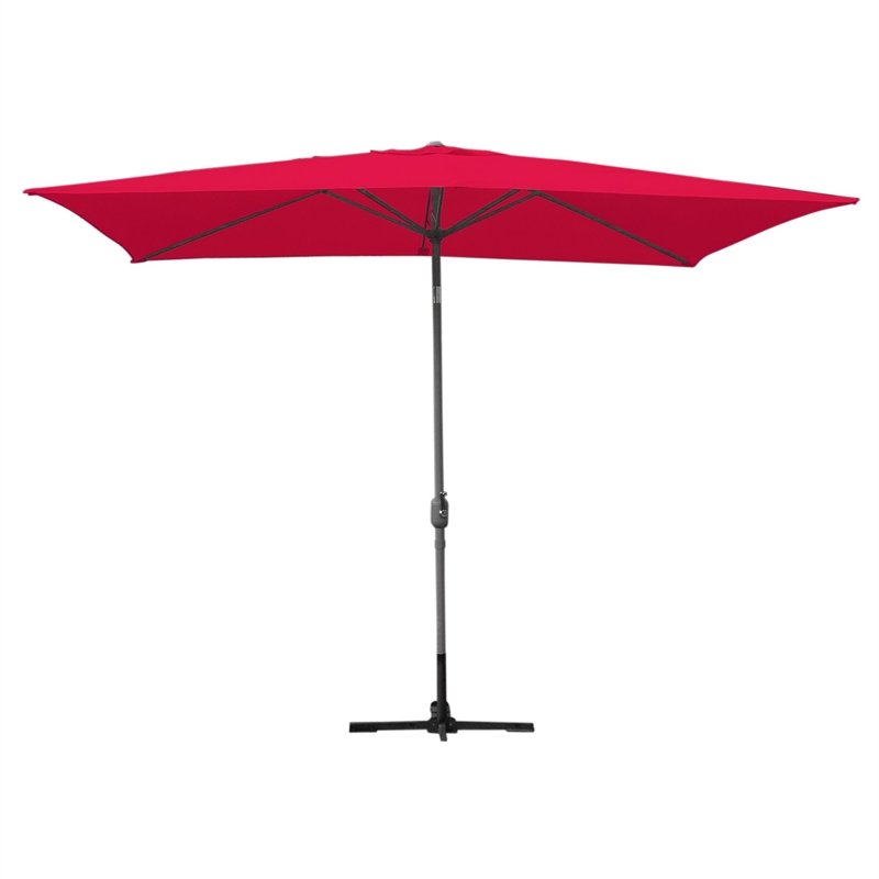 Afuera Living 6.5' x 10' Aluminum Patio Market Umbrella Tilt with Crank in Red