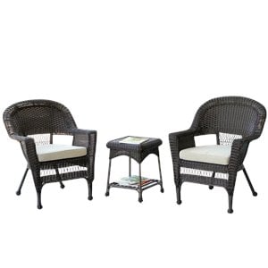 Afuera Living 3 Piece Wicker Conversation Set in Espresso with Tan Cushions
