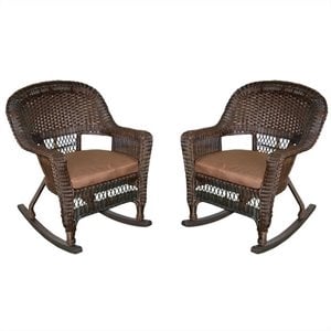 Afuera Living Wicker Chair in Espresso with Brown Cushion (Set of 4)