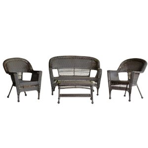 Afuera Living 4 Piece Resin Wicker Modern Patio Sofa Set in Espresso