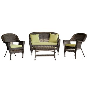 Afuera Living 4pc Wicker Conversation Set in Espresso with Green Cushions