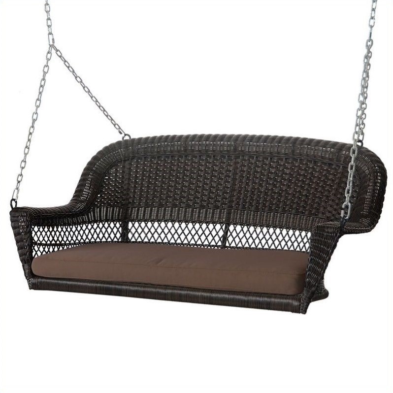 Afuera Living Wicker Porch Swing in Espresso with Brown Cushion