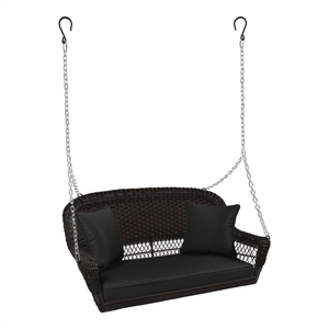 Afuera Living Wicker Porch Swing in Espresso with Black Cushion