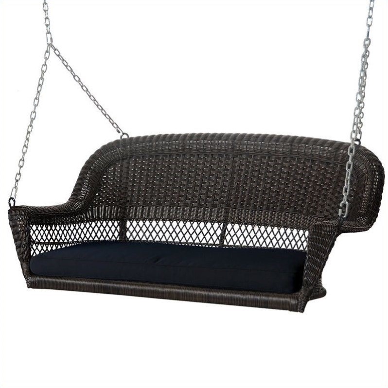 Afuera Living Wicker Porch Swing in Espresso with Black Cushion