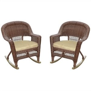 Afuera Living Wicker Rocker Chair in Honey with Tan Cushion (Set of 2)