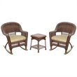 Afuera Living 3pc Wicker Rocker Chair Set in Honey with Tan Cushion