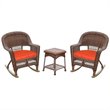 Afuera Living 3pc Wicker Rocker Chair Set in Honey with Red Cushion