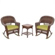 Afuera Living 3pc Wicker Rocker Chair Set in Honey with Green Cushion