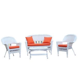 Afuera Living 4pc Wicker Conversation Set in White with Brick Orange Cushions