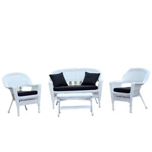 Afuera Living 4pc Wicker Conversation Set in White with Black Cushions