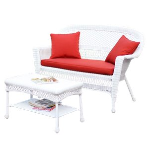 Afuera Living Wicker Patio Love Seat and Coffee Table Set in White