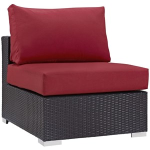 Afuera Living Aluminum and Rattan Patio Armless Chair in Espresso/Red