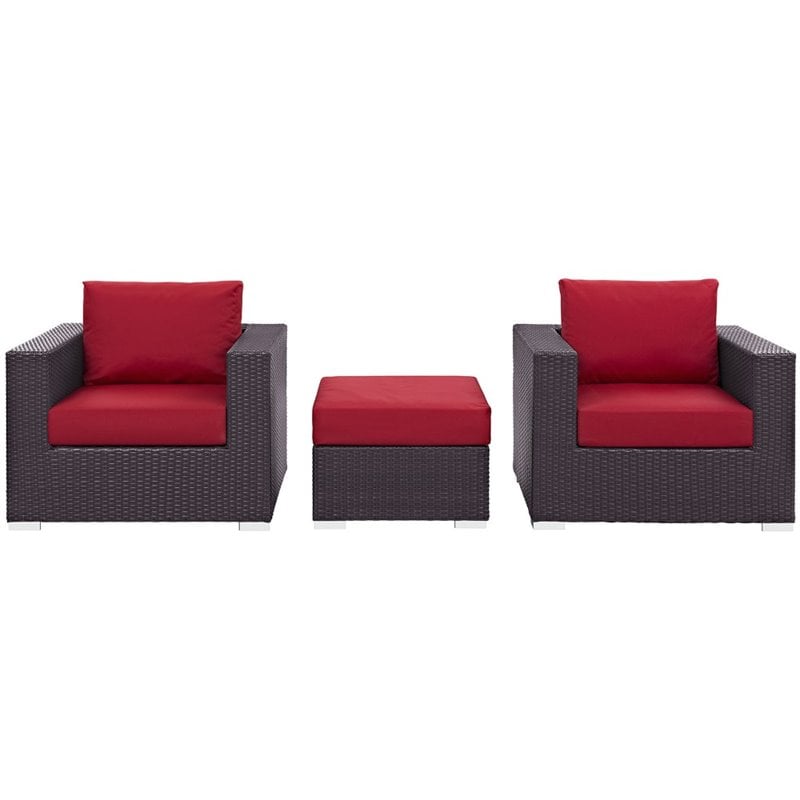 Afuera Living 3-Piece Aluminum and Rattan Patio Sofa Set in Red/Espresso