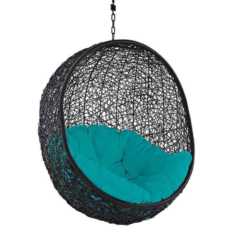 Afuera Living Outdoor Patio Rattan Swing Lounge Chair in Turquoise/Black